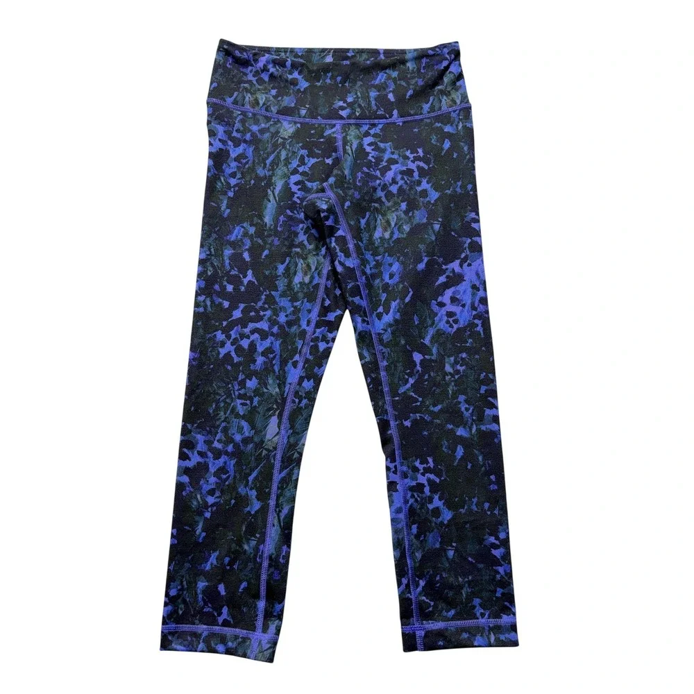 Lululemon Capri Leggings Womens 4 Blue Camo Print High Rise Yoga Stretch
